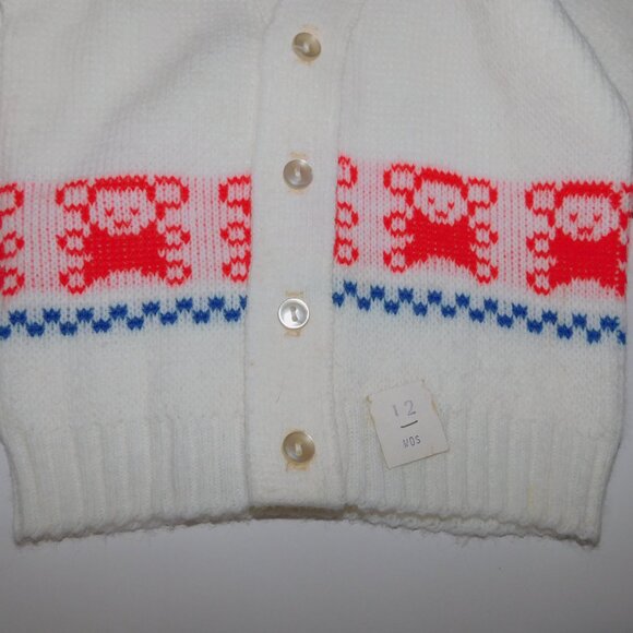 VTG Blue Bird Knitwear Baby 12M Cardigan Sweater White Red Bear Monkey with Tag - Picture 2 of 8